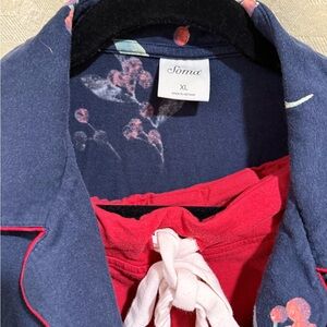 Soma Navy and Red Floral Pajama Set